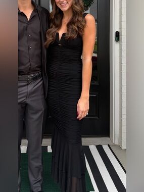 MOVING SALE: Hello Molly Black Ruched Maxi Dress with Front Cutout